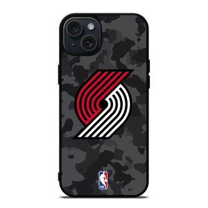 PORTLAND TRAIL BLAZERS BLACK CAMO iPhone 15 Plus Case Cover PORTLAND TRAIL BLAZERS BLACK CAMO iPhone 15 Plus Case Cover