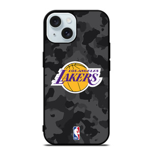LOS ANGELES LAKERS BLACK CAMO iPhone 15 Case Cover LOS ANGELES LAKERS BLACK CAMO iPhone 15 Case Cover