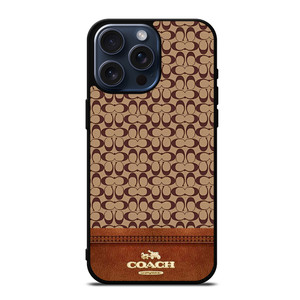 COACH NEW YORK LOGO BROWN LEATHER iPhone 15 Pro Max Case Cover