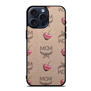 MCM LOVE CHERRIES BROWN LEATHER iPhone 15 Pro Max Case Cover