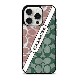 COACH NEW YORK LOGO PINK GREEN PATTERN ICON iPhone 15 Pro Case Cover