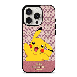 COACH NEW YORK LOGO PINK X PIKACHU POKEMON iPhone 15 Pro Case Cover