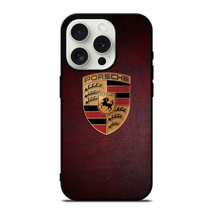 PORSCHE CAR LOGO ON RED LEATHER iPhone 15 Pro Case Cover