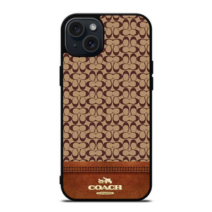 COACH NEW YORK LOGO BROWN LEATHER iPhone 15 Plus Case Cover COACH NEW YORK LOGO BROWN LEATHER iPhone 15 Plus Case Cover