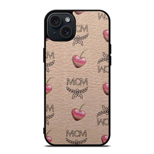 MCM LOVE CHERRIES BROWN LEATHER iPhone 15 Plus Case Cover