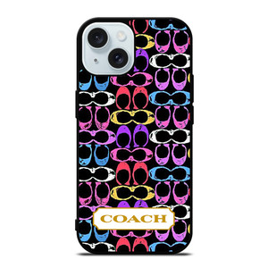 COACH NEW YORK COLORFULL BLACK PATTERN EMBLEM iPhone 15 Case Cover