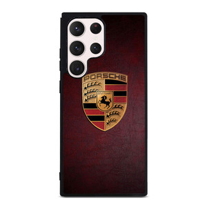 PORSCHE CAR LOGO ON RED LEATHER Samsung Galaxy S23 Ultra Case Cover