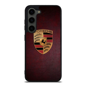 PORSCHE CAR LOGO ON RED LEATHER Samsung Galaxy S23 Plus Case Cover