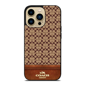 COACH NEW YORK LOGO BROWN LEATHER iPhone 14 Pro Max Case Cover