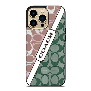 COACH NEW YORK LOGO PINK GREEN PATTERN ICON iPhone 14 Pro Max Case Cover