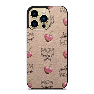 MCM LOVE CHERRIES BROWN LEATHER iPhone 14 Pro Max Case Cover