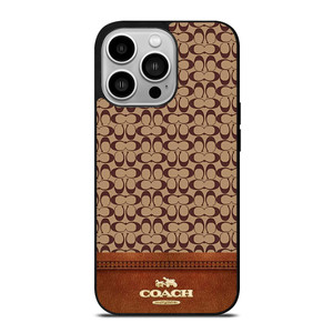 COACH NEW YORK LOGO BROWN LEATHER iPhone 14 Pro Case Cover