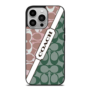 COACH NEW YORK LOGO PINK GREEN PATTERN ICON iPhone 14 Pro Case Cover