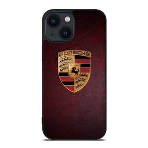 PORSCHE CAR LOGO ON RED LEATHER iPhone 14 Plus Case Cover PORSCHE CAR LOGO ON RED LEATHER iPhone 14 Plus Case Cover
