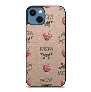 MCM LOVE CHERRIES BROWN LEATHER iPhone 14 Case Cover MCM LOVE CHERRIES BROWN LEATHER iPhone 14 Case Cover