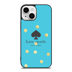 KATE SPADE NEW YORK LOGO BLUE GOLDEN POLKADOTS iPhone 13 Mini Case Cover