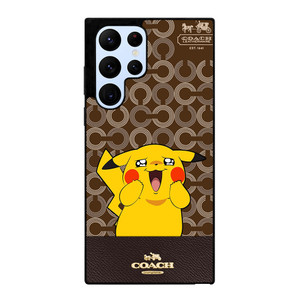 COACH NEW YORK LOGO BRWON EMBLEM X PIKACHU POKEMON Samsung Galaxy S22 Ultra Case Cover