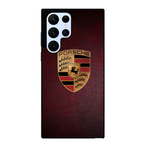 PORSCHE CAR LOGO ON RED LEATHER Samsung Galaxy S22 Ultra Case Cover
