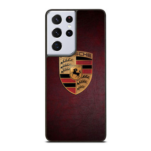 PORSCHE CAR LOGO ON RED LEATHER Samsung Galaxy S21 Ultra Case Cover
