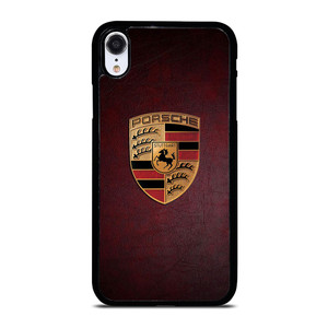 PORSCHE CAR LOGO ON RED LEATHER iPhone XR Case Cover