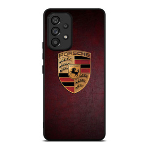 PORSCHE CAR LOGO ON RED LEATHER Samsung Galaxy A53 Case Cover