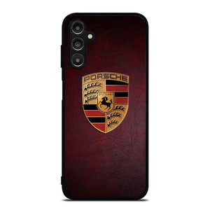 PORSCHE CAR LOGO ON RED LEATHER Samsung Galaxy A14 Case Cover