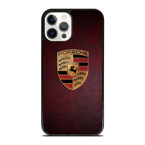 PORSCHE CAR LOGO ON RED LEATHER iPhone 12 Pro Case Cover