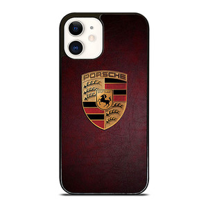 PORSCHE CAR LOGO ON RED LEATHER iPhone 12 Case Cover