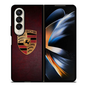 PORSCHE CAR LOGO ON RED LEATHER Samsung Galaxy Z Fold 4 Case Cover PORSCHE CAR LOGO ON RED LEATHER Samsung Galaxy Z Fold 4 Case Cover