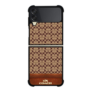 COACH NEW YORK LOGO BROWN LEATHER Samsung Galaxy Z Flip 3 Case Cover