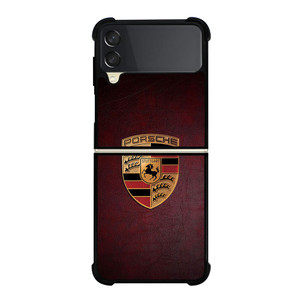 PORSCHE CAR LOGO ON RED LEATHER Samsung Galaxy Z Flip 3 Case Cover PORSCHE CAR LOGO ON RED LEATHER Samsung Galaxy Z Flip 3 Case Cover