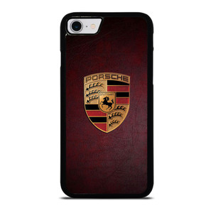 PORSCHE CAR LOGO ON RED LEATHER iPhone SE 2022 Case Cover