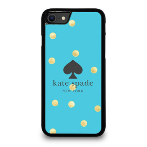 KATE SPADE NEW YORK LOGO BLUE GOLDEN POLKADOTS. iPhone SE 2020 Case Cover