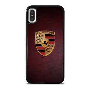 PORSCHE CAR LOGO ON RED LEATHER iPhone X / XS Case Cover