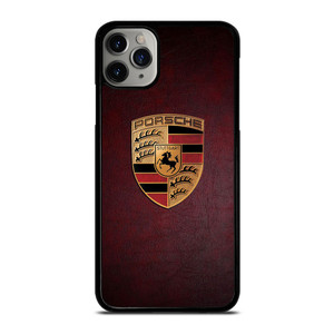 PORSCHE CAR LOGO ON RED LEATHER iPhone 11 Pro Max Case Cover