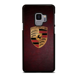 PORSCHE CAR LOGO ON RED LEATHER Samsung Galaxy S9 Case Cover