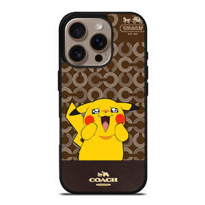 COACH NEW YORK LOGO BRWON EMBLEM X PIKACHU POKEMON iPhone 16 Pro Case Cover