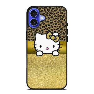 HELLO KITTY GOLD GLITTER LEOPARD iPhone 16 Case Cover HELLO KITTY GOLD GLITTER LEOPARD iPhone 16 Case Cover