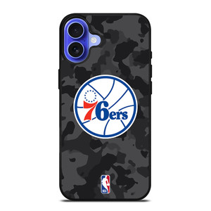 PHILADELPHIA 76ERS BLACK CAMO iPhone 16 Case Cover PHILADELPHIA 76ERS BLACK CAMO iPhone 16 Case Cover