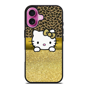 HELLO KITTY GOLD GLITTER LEOPARD iPhone 16 Plus Case Cover HELLO KITTY GOLD GLITTER LEOPARD iPhone 16 Plus Case Cover