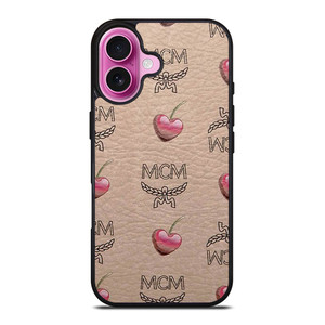 MCM LOVE CHERRIES BROWN LEATHER iPhone 16 Plus Case Cover