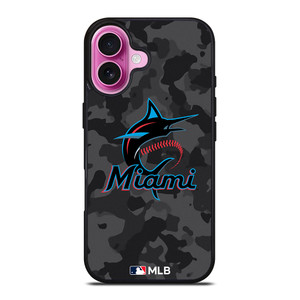 MIAMI MARLINS BASEBALL BLACK CAMO iPhone 16 Plus Case Cover