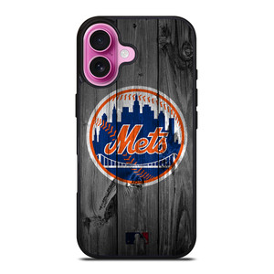 NEW YORK METS BASEBALL MLB WOOD LOGO iPhone 16 Plus Case Cover