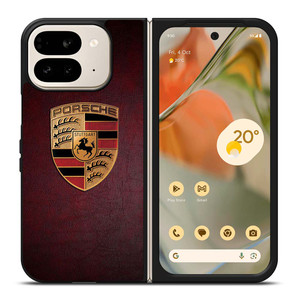 PORSCHE CAR LOGO ON RED LEATHER Google Pixel 9 Pro Fold Case Cover