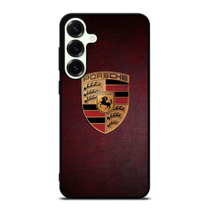 PORSCHE CAR LOGO ON RED LEATHER Samsung Galaxy S25 Plus Case Cover