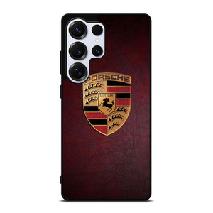 PORSCHE CAR LOGO ON RED LEATHER Samsung Galaxy S25 Ultra Case Cover
