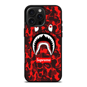 BAPE SHARK SUPREME CAMO RED iPhone 16 Pro Max Case Cover