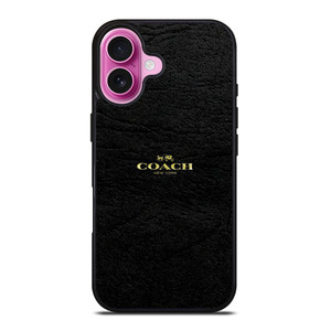 COACH NEW YORK BLACK LEATHER iPhone 16 Plus Case Cover COACH NEW YORK BLACK LEATHER iPhone 16 Plus Case Cover