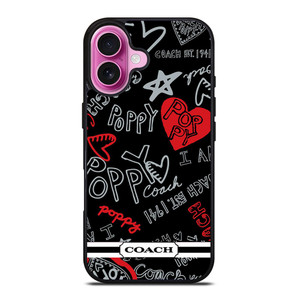 COACH NEW YORK POPPY BLACK iPhone 16 Plus Case Cover COACH NEW YORK POPPY BLACK iPhone 16 Plus Case Cover