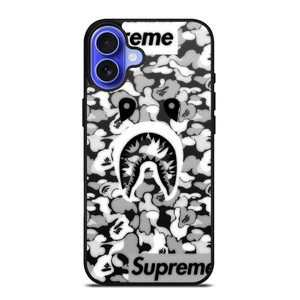 BAPE SHARK LOGO SUPREME BLACK WHITE iPhone 16 Case Cover BAPE SHARK LOGO SUPREME BLACK WHITE iPhone 16 Case Cover